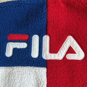 Fila Sherpa Full Zip Sweatshirt Jacket Red White Blue Colorblock Men's Small‎